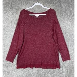 LC Lauren Conrad Soft Long Sleeve Chiffon Trim Knit Top Womens Size XXL Burgundy